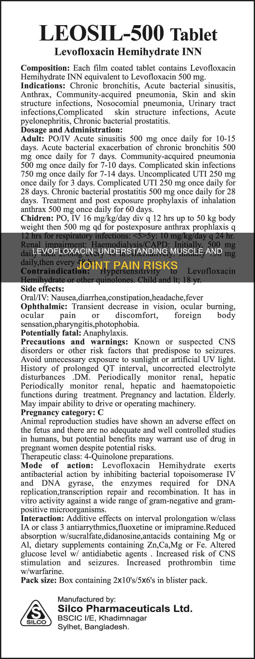 can levofloxacin cause muscle and joint pain