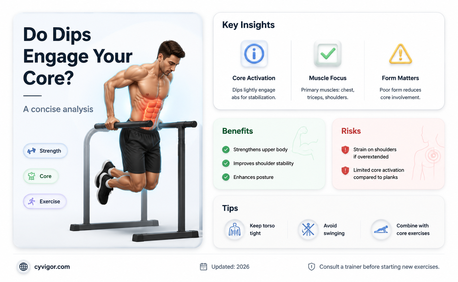 are core muscles worked during dips