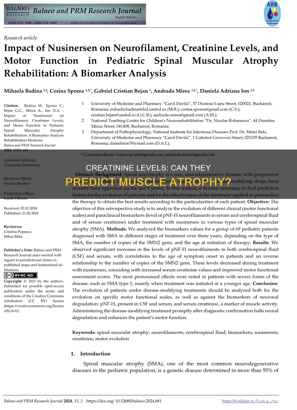 does creatinine show muscle atropohy