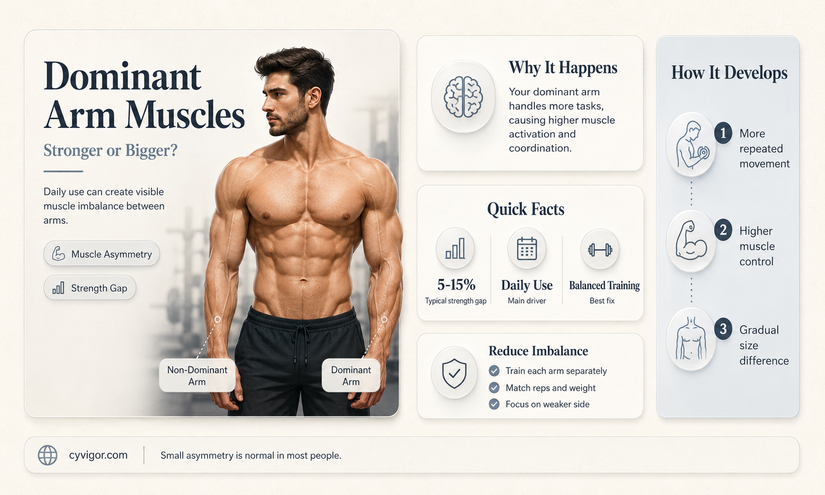 are muscles in dominat arm stronger or bigger