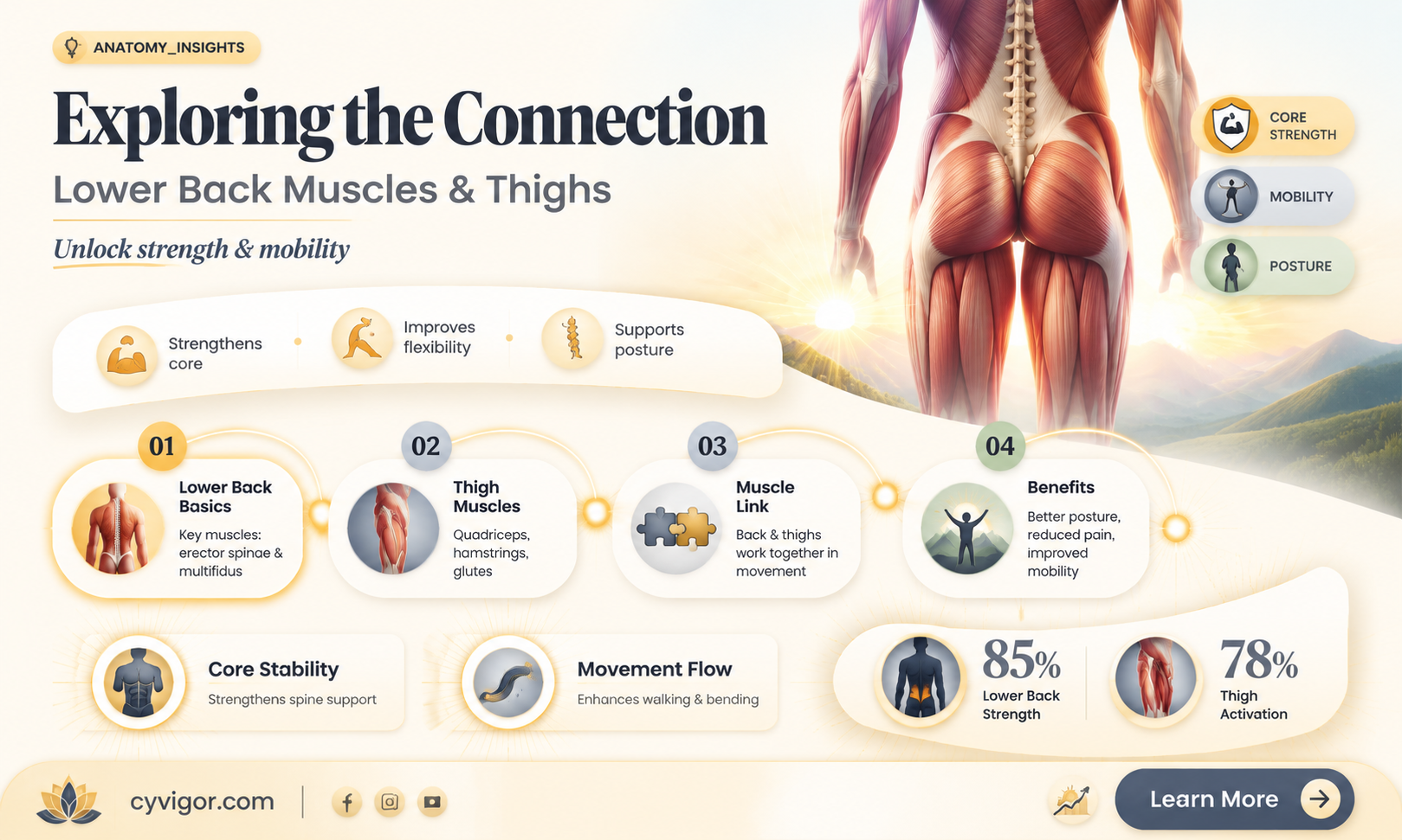 are lower back muscles connected to thighs