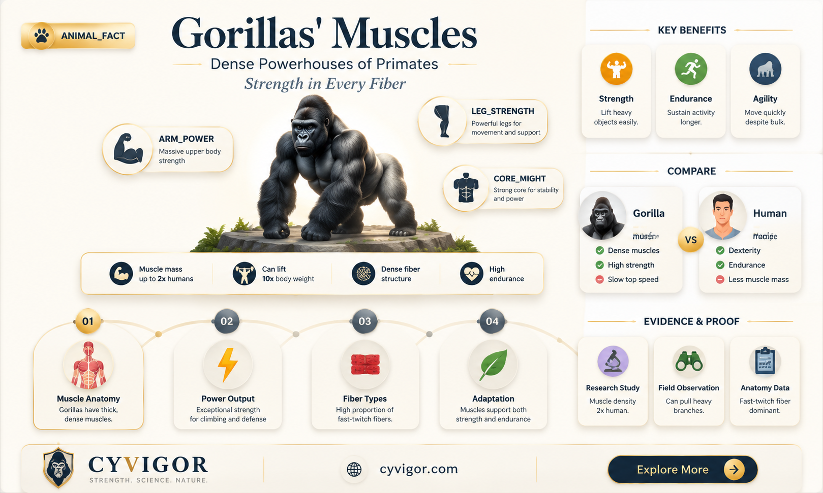 are gorillas muscles more dense