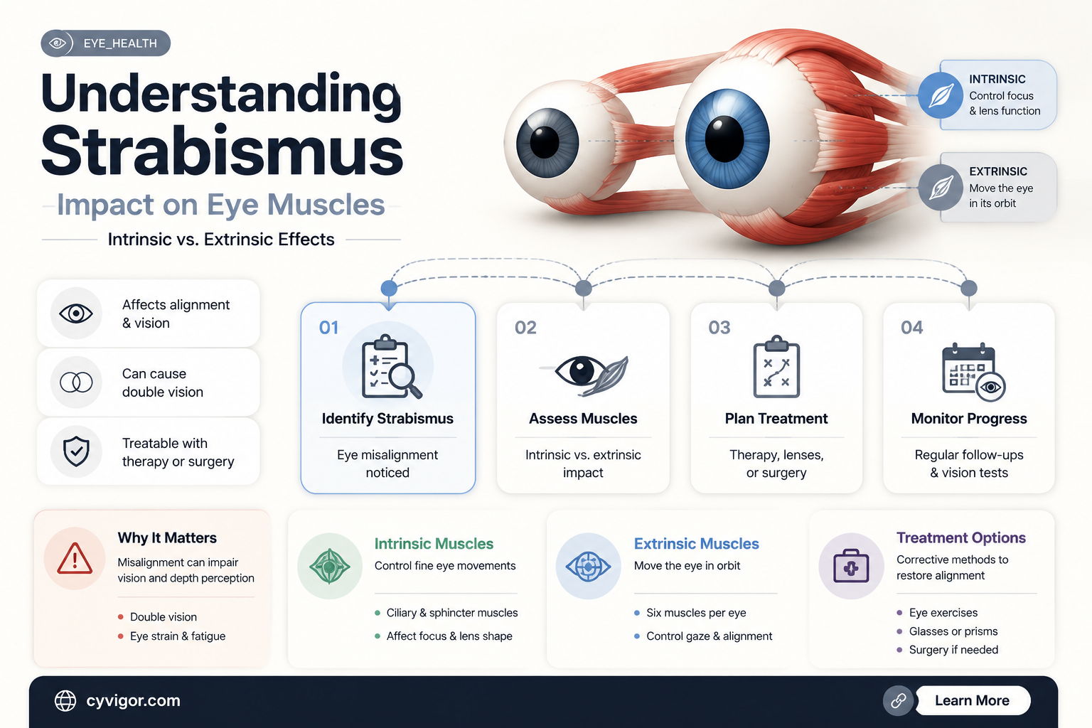 are intrinsic or extrinsic eye muscles affected in strabismus